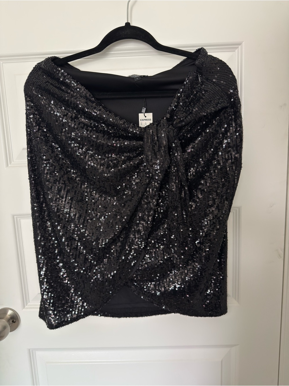 Express Black Sequin Twist-Front Tunic